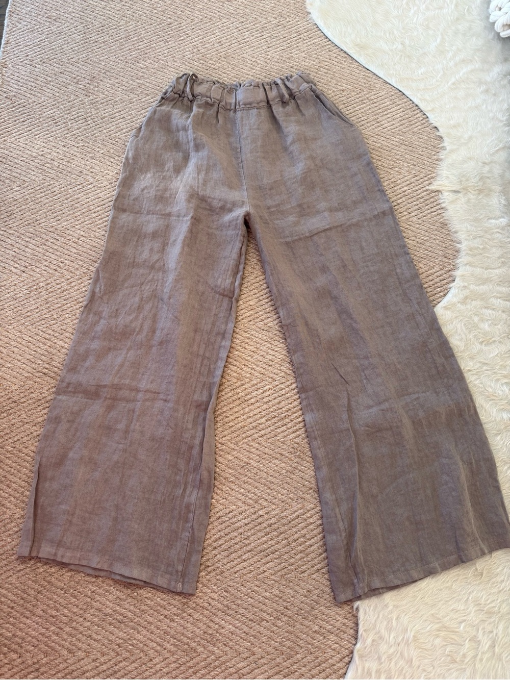 Italian Wide-Leg Linen Pants in Taupe